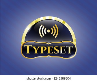  Gold badge or emblem with signal icon and Typeset text inside