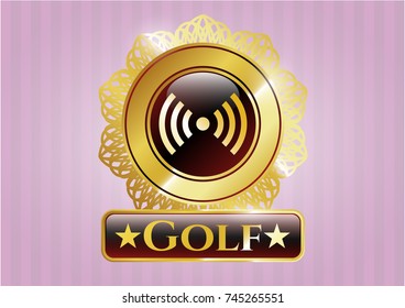  Gold badge or emblem with signal icon and Golf text inside