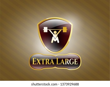  Gold badge or emblem with snatch, weightlifting icon and Extra Large text inside