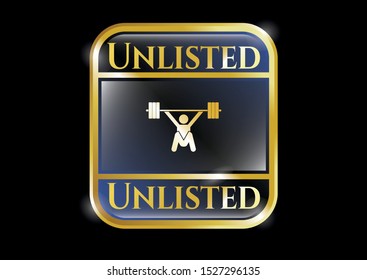  Gold badge or emblem with snatch, weightlifting icon and Unlisted text inside