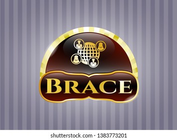  Gold badge or emblem with social network icon and Brace text inside