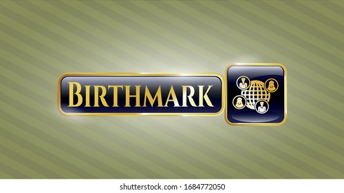  Gold badge or emblem with social network icon and Birthmark text inside