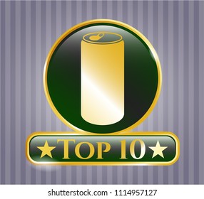  Gold badge or emblem with soda can icon and Top 10 text inside