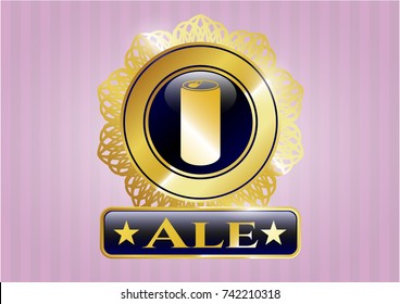  Gold badge or emblem with soda can icon and Ale text inside