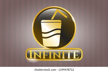  Gold badge or emblem with soda icon and Infinite text inside