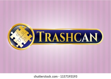  Gold badge or emblem with solution icon and Trashcan text inside