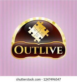  Gold badge or emblem with solution icon and Outlive text inside