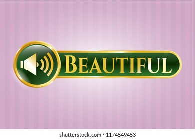  Gold badge or emblem with sound icon and Beautiful text inside
