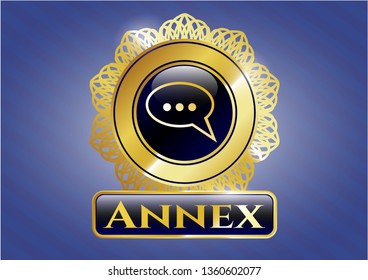  Gold badge or emblem with speech bubble icon and Annex text inside