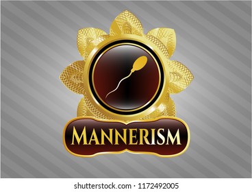  Gold badge or emblem with sperm icon and Mannerism text inside