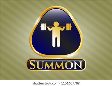  Gold badge or emblem with squat icon and Summon text inside