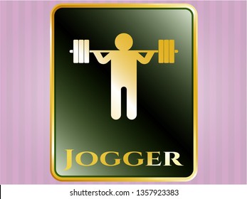  Gold badge or emblem with squat icon and Jogger text inside