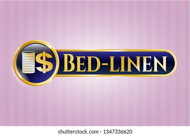  Gold badge or emblem with stack of coins icon and Bed-linen text inside