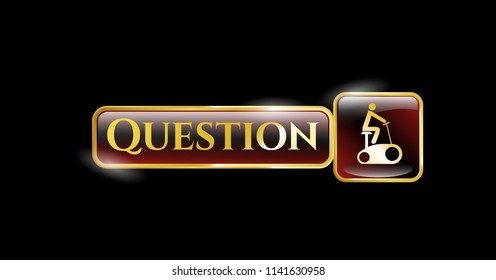  Gold badge or emblem with stationary bike icon and Question text inside
