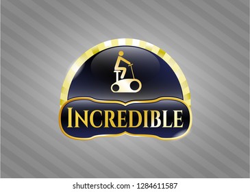  Gold badge or emblem with stationary bike icon and Incredible text inside