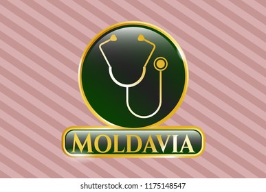  Gold badge or emblem with stethoscope icon and Moldavia text inside