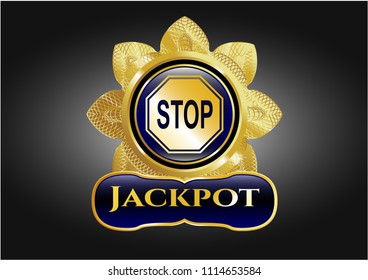  Gold badge or emblem with stop icon and Jackpot text inside