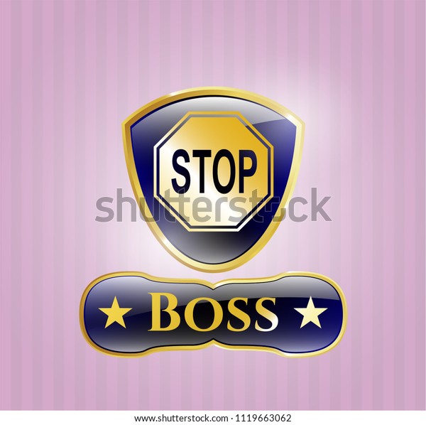 \
Gold badge or emblem with stop icon and Boss text\
inside