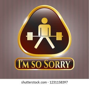  Gold badge or emblem with sumo deadlift icon and I'm so Sorry text inside