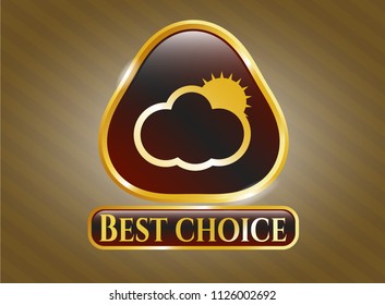  Gold badge or emblem with sun behind cloud icon and Best Choice text inside
