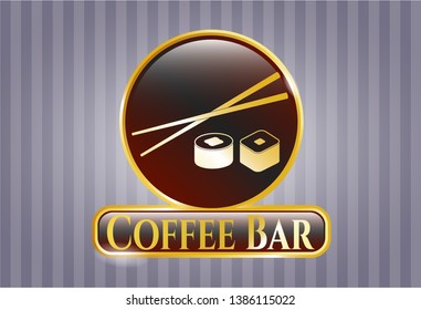  Gold badge or emblem with sushi icon and Coffee Bar text inside