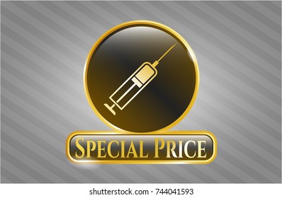  Gold badge or emblem with syringe icon and Special Price text inside