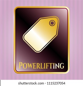  Gold badge or emblem with tag icon and Powerlifting text inside