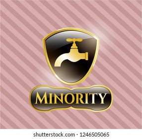  Gold badge or emblem with tap icon and Minority text inside