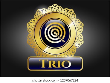  Gold badge or emblem with target, business icon and Trio text inside