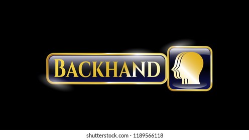  Gold badge or emblem with team work icon and Backhand text inside