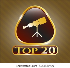  Gold badge or emblem with telescope icon and Top 20 text inside
