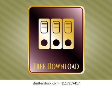  Gold badge or emblem with three folders icon and Free Download text inside