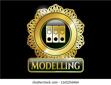  Gold badge or emblem with three folders icon and Modelling text inside