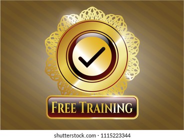  Gold badge or emblem with tick icon and Free Training text inside