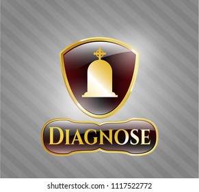  Gold badge or emblem with tombstone icon and Diagnose text inside