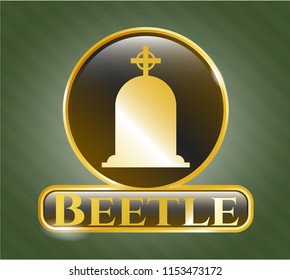  Gold badge or emblem with tombstone icon and Beetle text inside