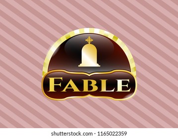  Gold badge or emblem with tombstone icon and Fable text inside