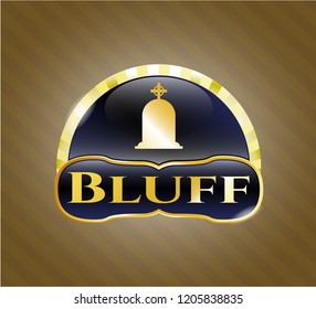  Gold badge or emblem with tombstone icon and Bluff text inside