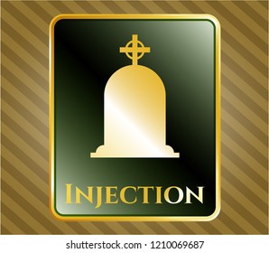  Gold badge or emblem with tombstone icon and Injection text inside