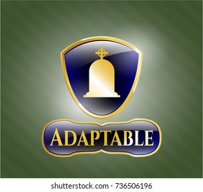  Gold badge or emblem with tombstone icon and Adaptable text inside