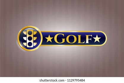  Gold badge or emblem with traffic light icon and Golf text inside