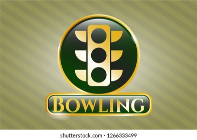  Gold badge or emblem with traffic light icon and Bowling text inside