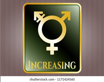 Gold badge or emblem with transgender icon and Increasing text inside