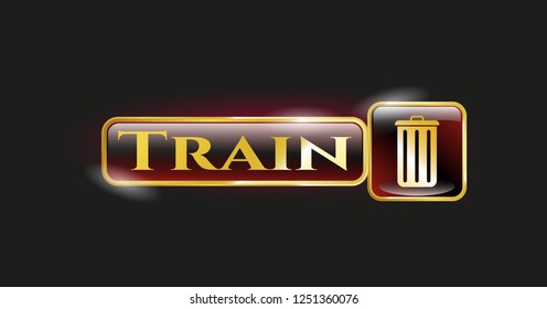  Gold badge or emblem with trash can icon and Train text inside