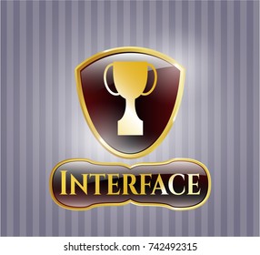  Gold badge or emblem with trophy icon and Interface text inside