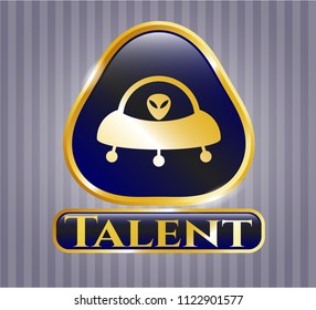  Gold badge or emblem with ufo with aline inside icon and Talent text inside