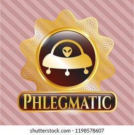  Gold badge or emblem with ufo with aline inside icon and Phlegmatic text inside