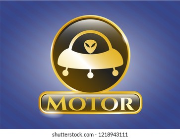  Gold badge or emblem with ufo with aline inside icon and Motor text inside