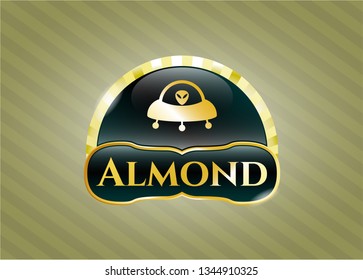  Gold badge or emblem with ufo with aline inside icon and Almond text inside