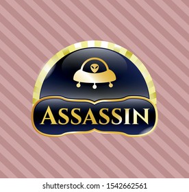  Gold badge or emblem with ufo with aline inside icon and Assassin text inside